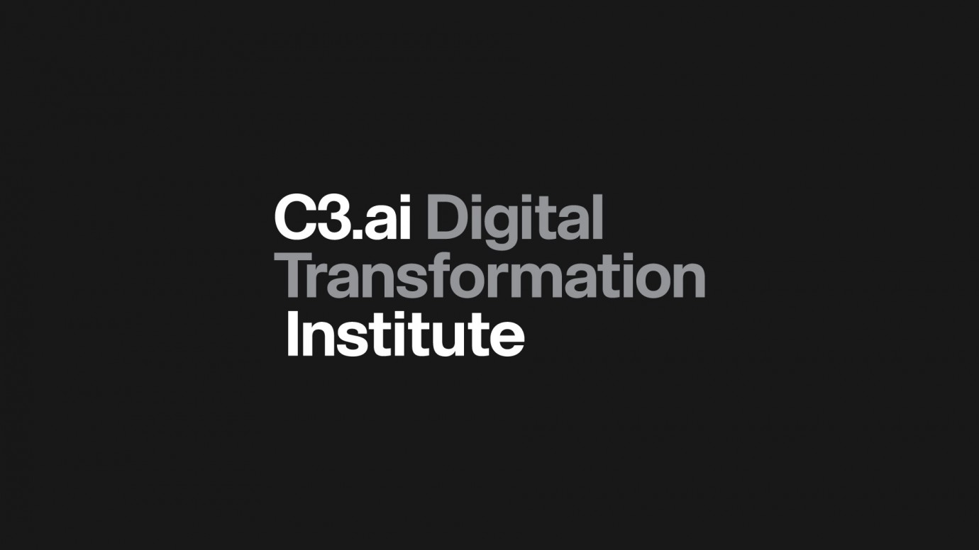 White and grey text on a black background reads C3.ai Digital Transformation Institute with Institute in bold white font and the rest in lighter shades.