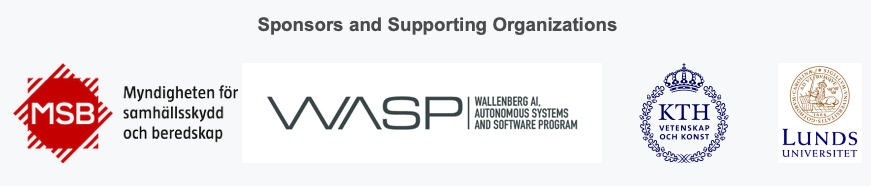 Logos of sponsors and supporting organisations: MSB (Myndigheten för samhällsskydd och beredskap), WASP, KTH Royal Institute of Technology, and Lund University.