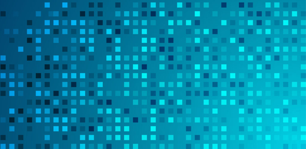 Abstract background of a blue gradient filled with a grid of small squares in varying shades of blue.